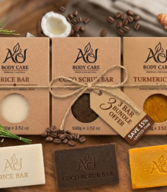 AU Body Care Herbal Soap Trio - Rice, Coco Scrub and Turmeric bars