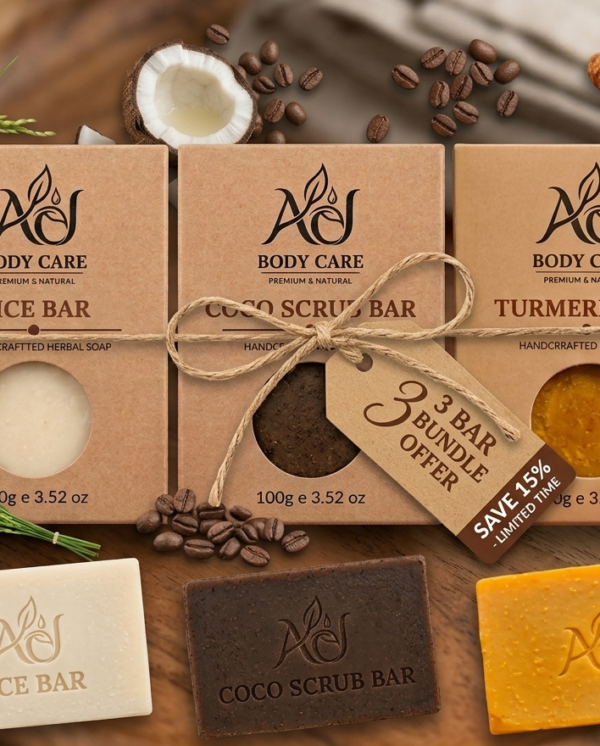 AU Body Care Herbal Soap Trio - Rice, Coco Scrub and Turmeric bars